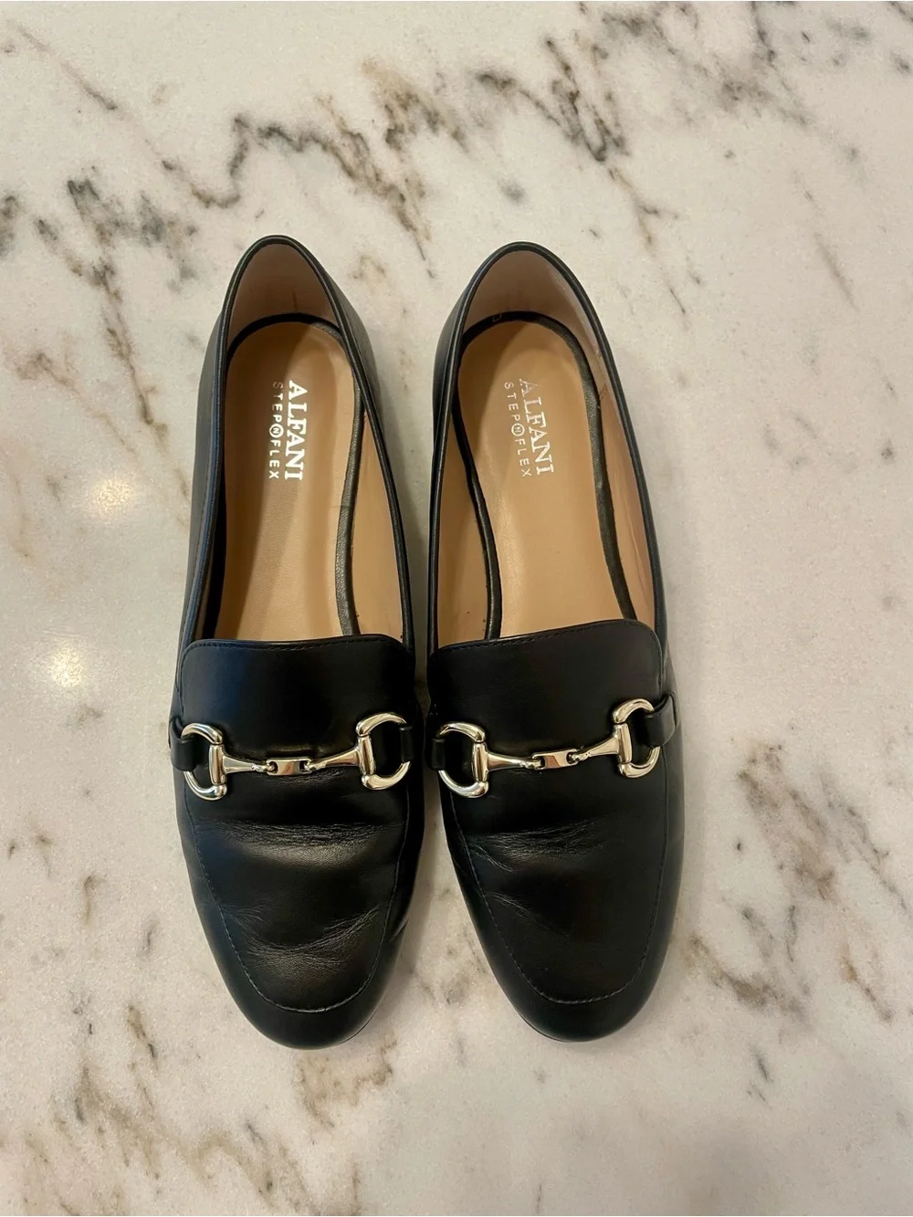 Alfani Black Leather Loafers with Gold-Tone Horsebit